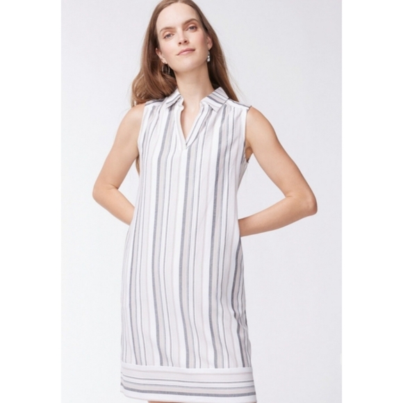 Chico's Impact Stripe Mini Dress Taupe and Gray Size 2 New with Tags Preppy - Picture 2 of 10